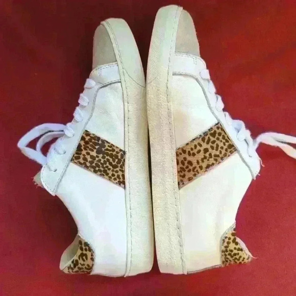 AIR & GRACE CRU LEATHER TRAINERS - WHITE & CHEETAH SNEAKERS - Picture 3 of 8